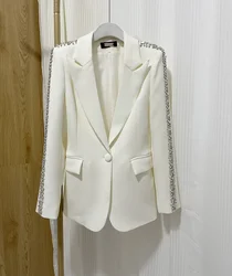 Chaqueta de traje profesional de lujo con cuentas de diamantes de imitación para mujer, moda