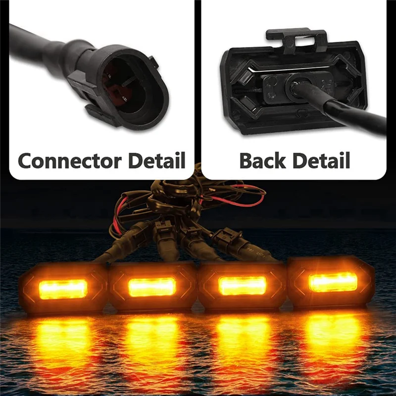 ABZV-4PCS Lampu Kisi Depan LED Mobil Lampu Panggangan Eksternal Lampu Kuning Asap Aksesori Mobil