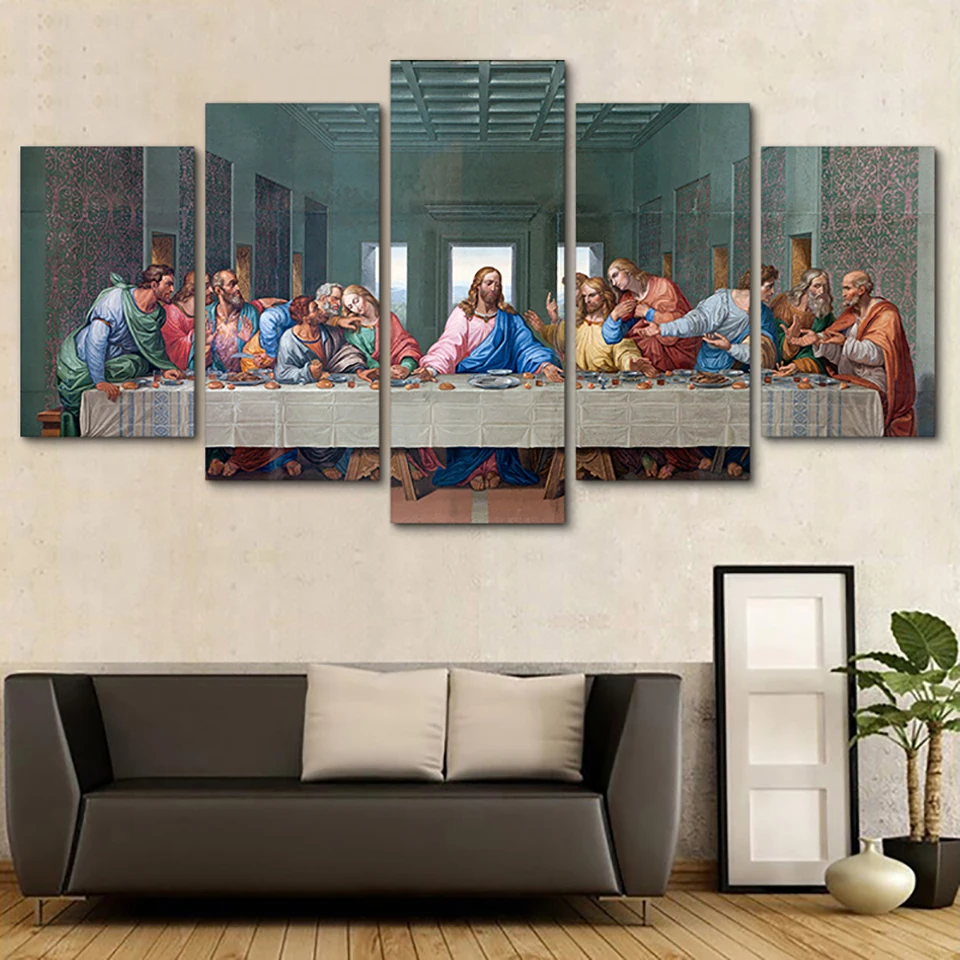 

5 Panels Canvas Art Wall Decor Poster Painting Jesus The Last Supper Home Decorative Living Room Picture Print Mural Artwork