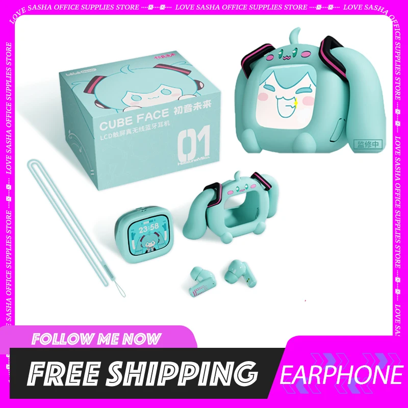 Hatsune Miku Wireless Bluetooth Headphones Set Anime Cartoon Silicone Protective Cover Semi-In-Ear Custom Girls Toys Cute Gifts