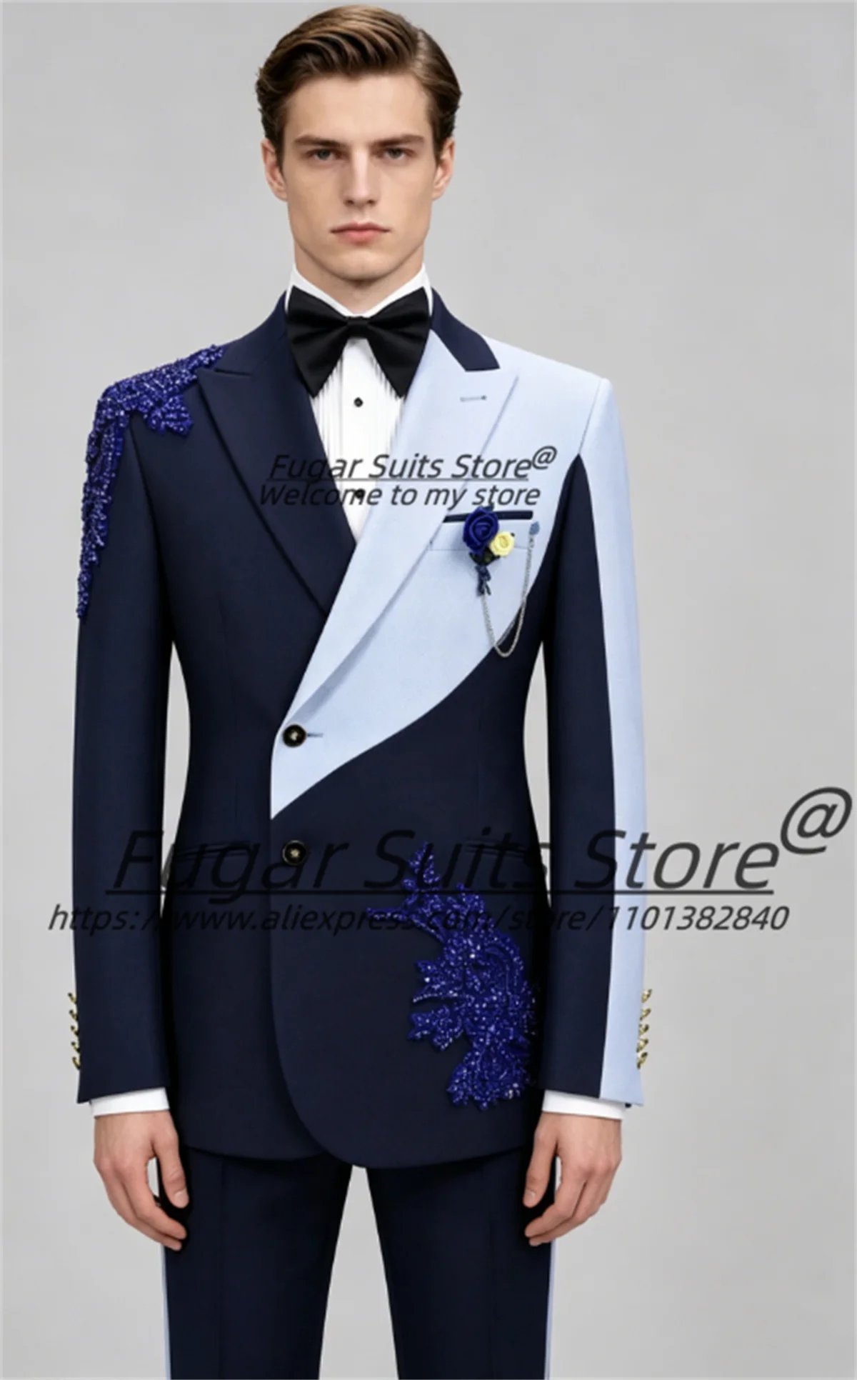 High-end Shiny Diamond Groom Wedding Tuxedos Customized Slim Fit Peak Lapel Men Suits Male Cocktail Party  Blazers Ropa Hombre