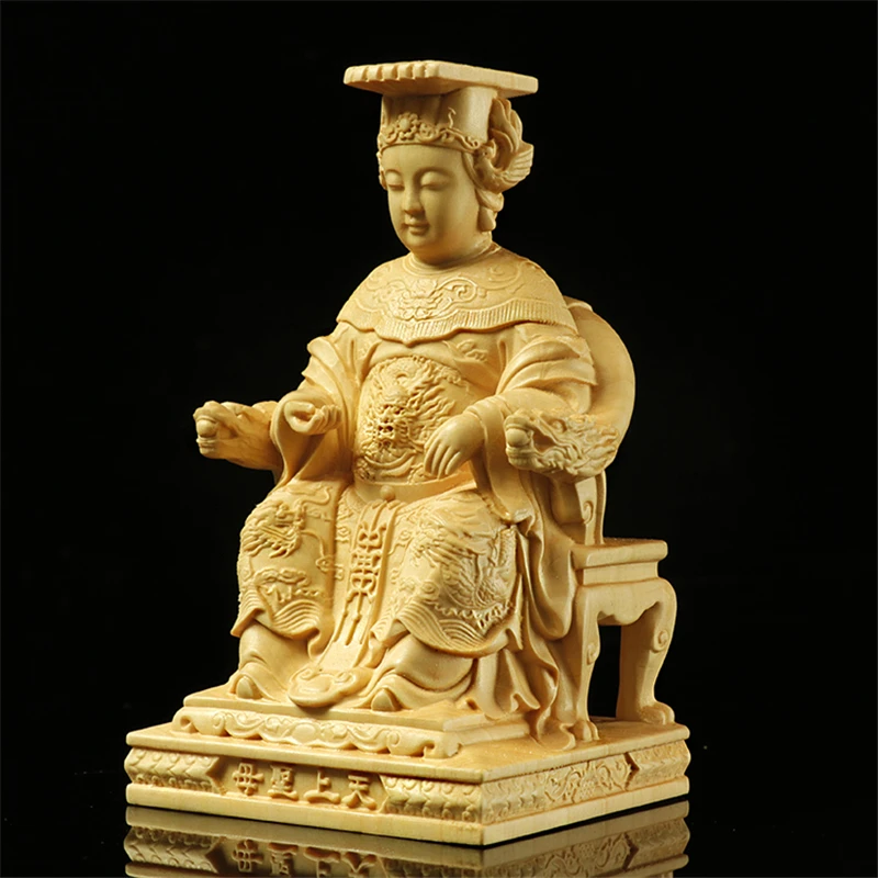 Boxwood 10cm Mazu Sculpture Wood Sea Goddess Statue Figure Worship Feng Shui Ma Zu Home Decor