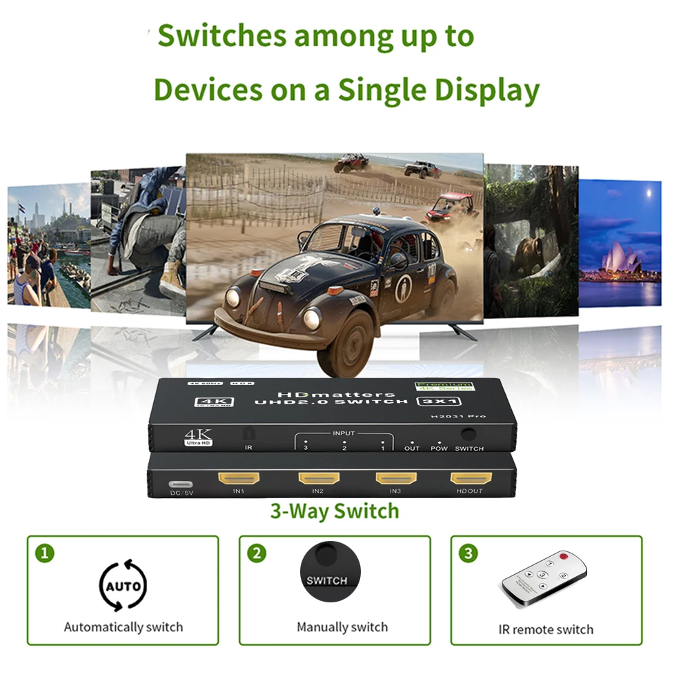 HDMI 2.1 Switch 4K 120Hz 4K 60Hz HDMI 2.0 Switcher Box HDMI 5/4/3 port switch with remote supports HDR 4K CEC for PS5 Xbox HDTV