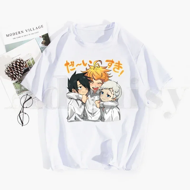 The Promised Neverland Emma Norman Ray Anime Tshirt Hip Hop Girl Print Top Tees Harajuku Tshirts Men Fashion Summer T-shirts