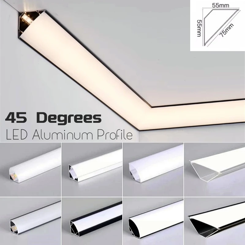 45 °   Skrzyżowana wiązka LED Profil aluminiowy typu V Górny narożnik sufitowy Montowany podtynkowo Płyta gipsowo-kartonowa PC Dyfuzor Kanał Listwa liniowa Listwa świetlna