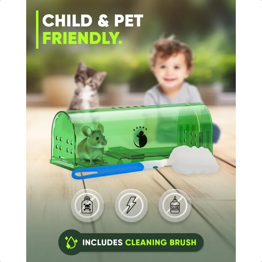 Humane Mouse Traps No Kill Live Catch and Release 4 Pack Reusable Easy to Use Clean No Touch Release Sensitive Includes Cleanin