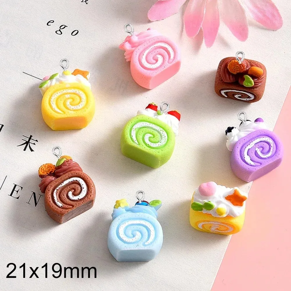10PCS 21x19mm Roll Cake Flat Back Resin Charms Pendants for Earrings Bracelet Hairpin DIY Decor Accessories