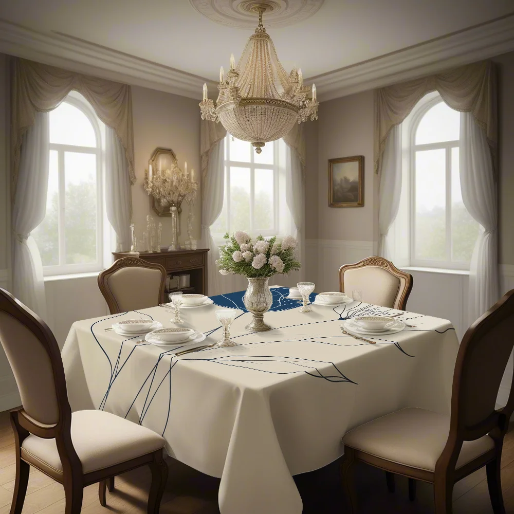 Hand-painted floral pattern printed square tablecloth, elegant and refined, suitable for dining table polyester fabric