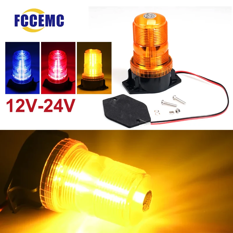 12V-24V LED High Power Emergency Warning Light 360ยฐ Rotating Flash Red Yellow Blue Work Light Forklift Car Work Signal Lamp
