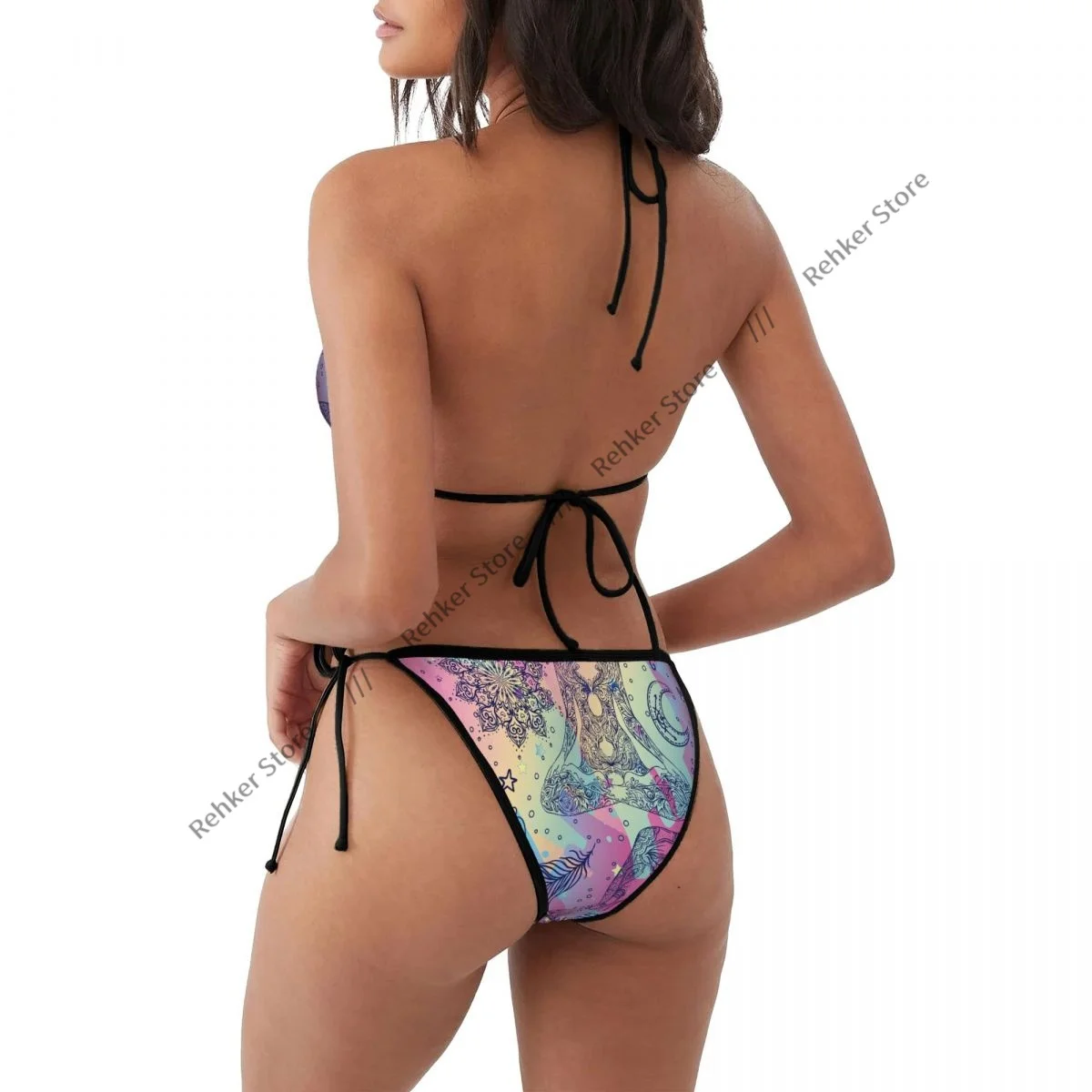 Sexy biquíni feminino maiô de duas peças banho boho colorido arco-íris ornamental hippie impressão maiô beachwear