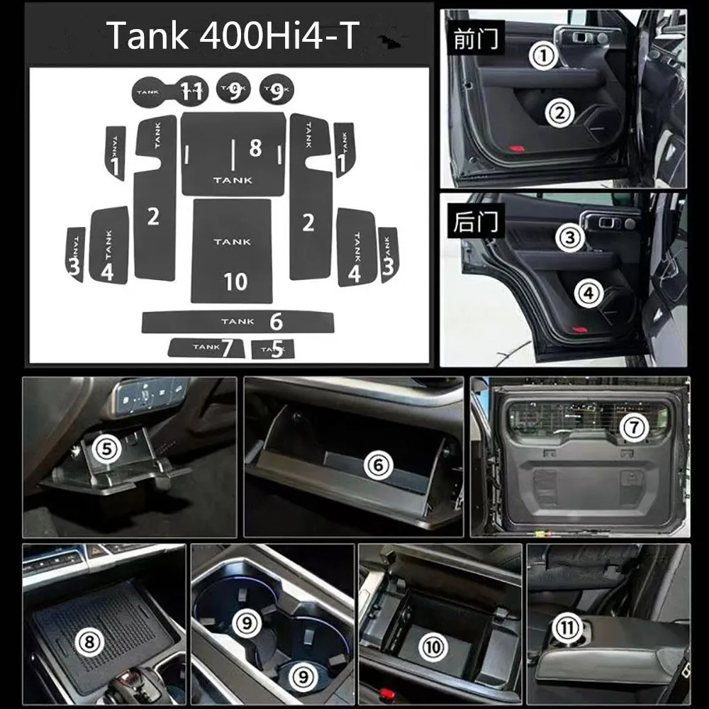 For Tank 400Hi4-T Door Slot Pad Water Cup Storage Box Door Anti Slip Pad Modification Specialized Automotive Interior Supplies