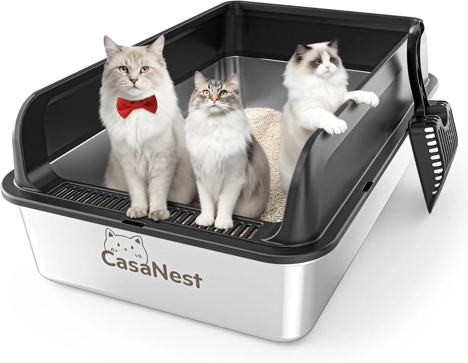 

Лоток для кошачьего туалета из нержавеющей стали XXXL, 28,1 дюйма, очень большой металлический лоток для крупных и нескольких кошек, низкий вход, металлический каркас