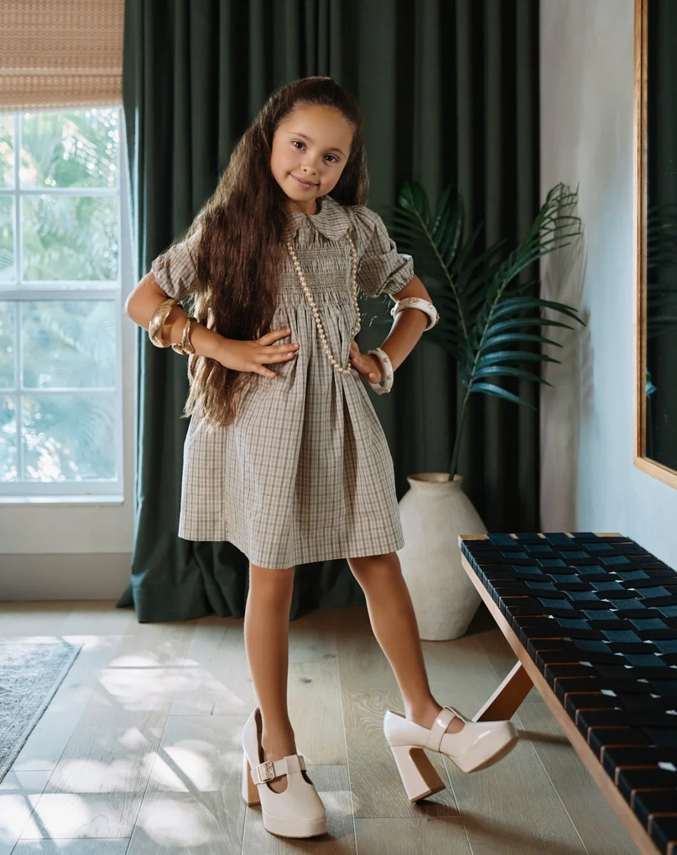 AS  SS26 Heritage collection brown Checked smocking  girls dress knitting boys sister brother family match clothes