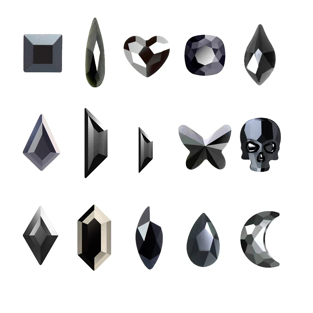 20pcs Hematite Flatback Nail Diamond Multiple Shapes Strass for 3D Nails Art Decorations Supplies Jewelry Accessories