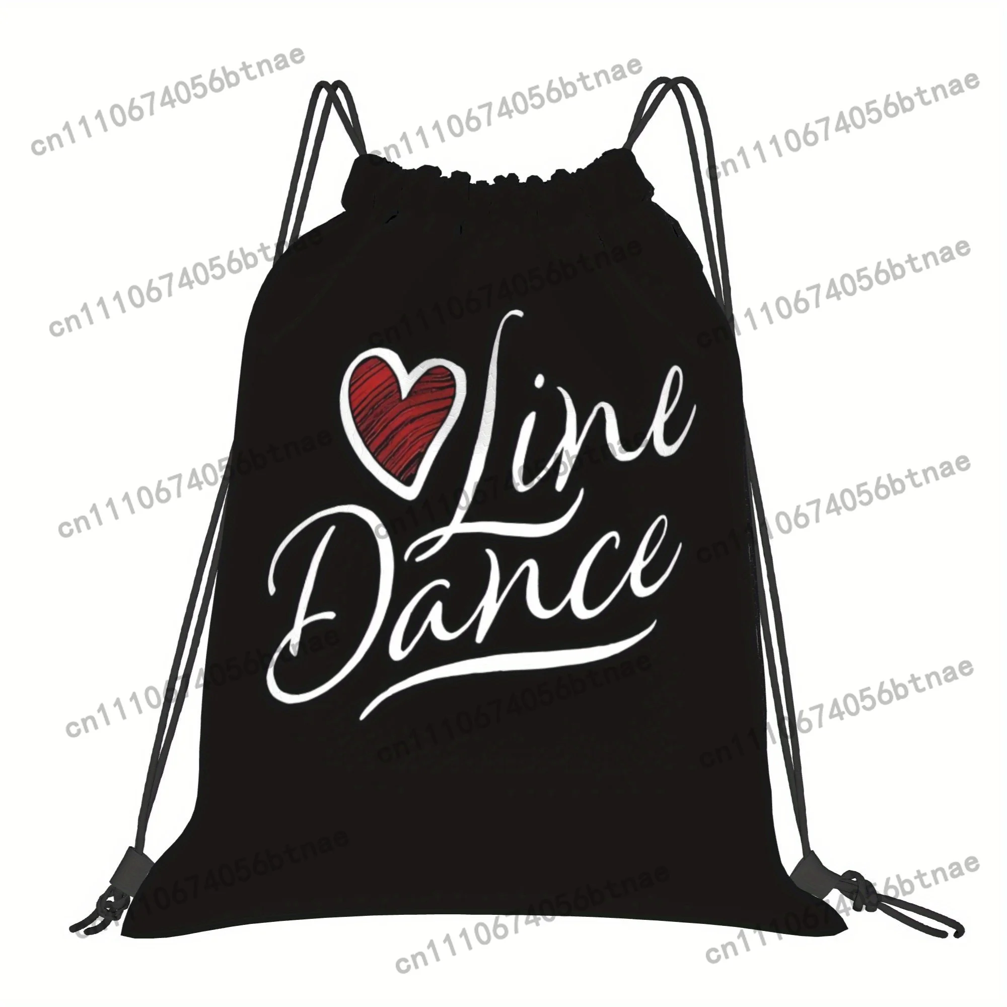 LOVE Line Dance Drawstring Bag - Black with White Heart & Lettering, Soft Shell Gym Sports Travel Backpack, Machine Washable Cas view 3