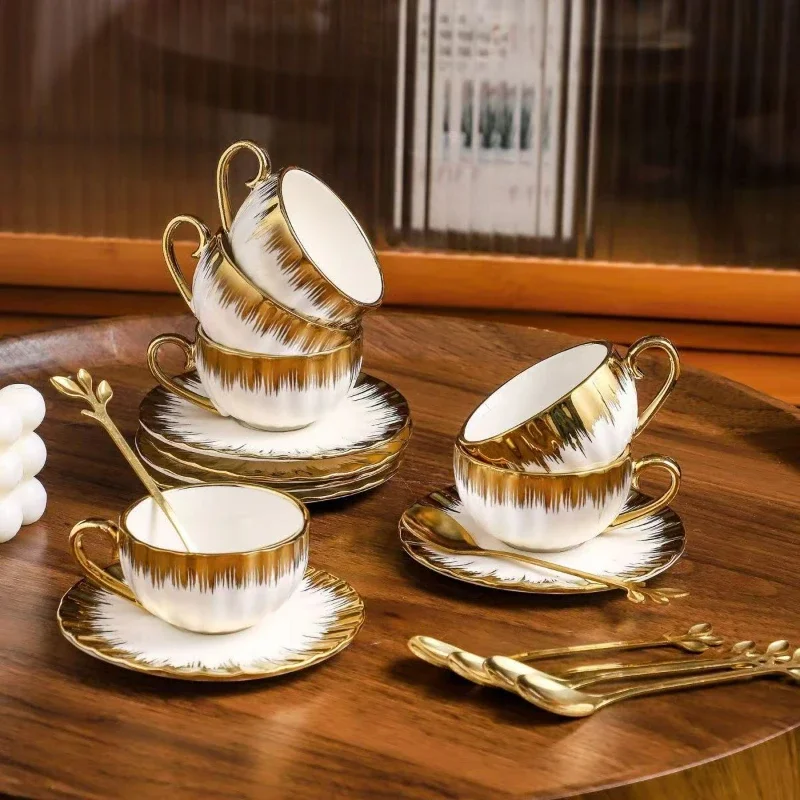 3-piece set Espresso Cups and Saucers Ceramic Cups with SaucersPorcelain Coffee Cup and Saucer Set with Gold Trim 2.5 Oz Demitas