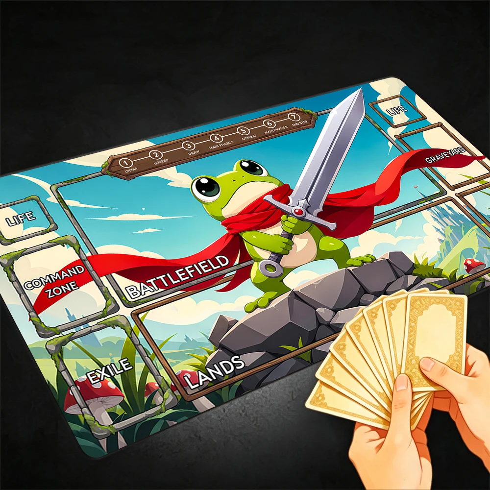 Amusing Frog Knight TCG Playmat Magic Playmat Gathering Gaming Mat with Stitched Edge Anti-slip base 60X35cm Trading Card Game
