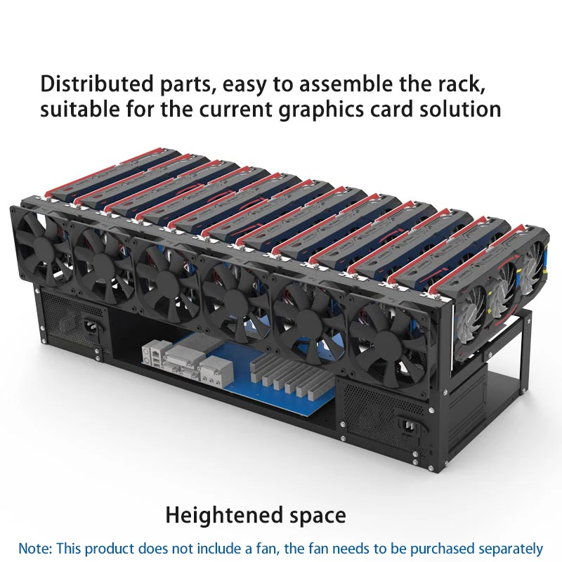 

Кронштейн для видеокарт 6/8/12 шт. с открытой рамой, двойным блоком питания, для майнинг-ферм, с поддержкой охлаждения графических карт, стабильный, сверхмощный