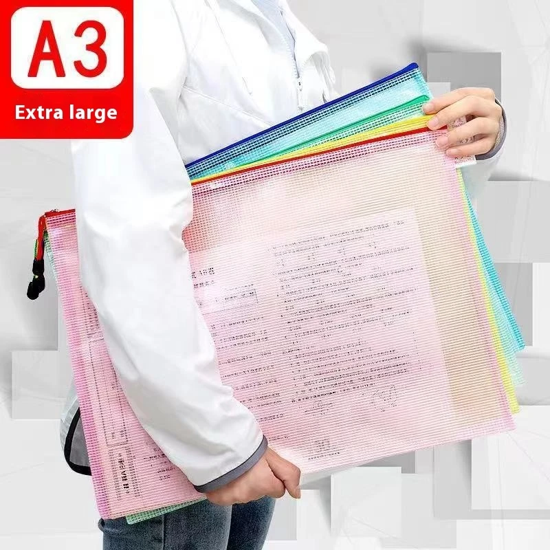 Bolsa impermeable con cremallera para documentos, carpeta de bolsillo para limar bolígrafos, suministros escolares de oficina, estuche para lápices, almacenamiento de papelería, A3