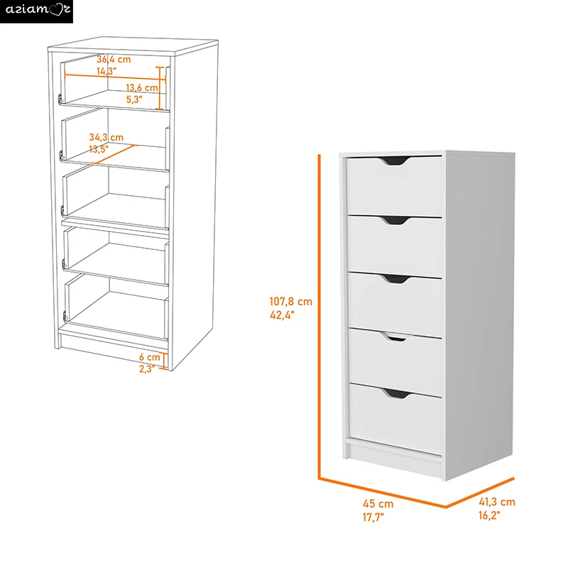 

Logan White 5 Narrow Drawer Dresser