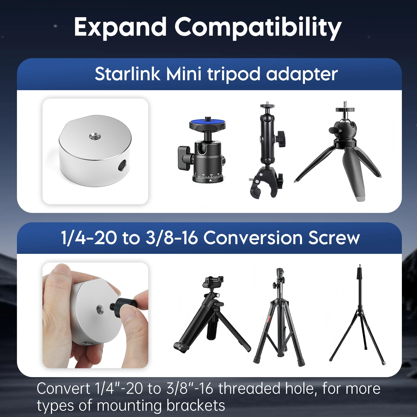 Picture 5: EDUP SK0099S-Pro Starlink Mini Tripod Adapter Compatible with Starlink Mini Pipe Adapter Light weight Aluminum Alloy Bracket