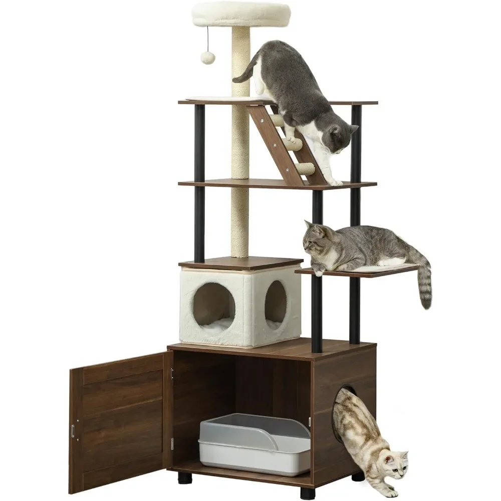 

68.5" Cat Tree with Litter Box Enclosure, 2-in-1 Cat Tower for Indoor Cats, Hidden Litter Box Furniture with Scratching Posts