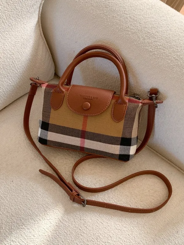 

Classic Vintage Plaid Mini Top-Handle Bag, Trendy Versatile Crossbody Satchel with Removable Strap