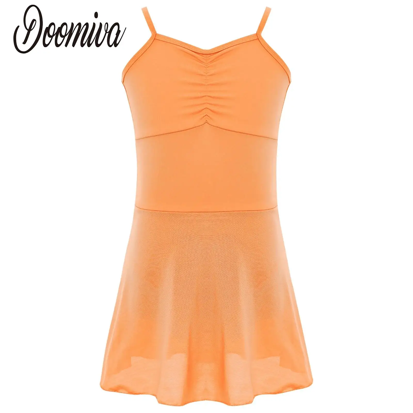 

Kids Girls Camisole Gymnastic Ballet Leotard Dress Warm-Up Practice Performance Costume Ruched Sleeveless Backless Tutu Dress