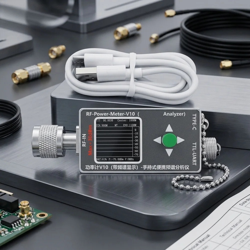 RF Power Meter for v10 N-type Connector for Communication Detector Applications 70dBm to +30dBm Range for type-c Powered