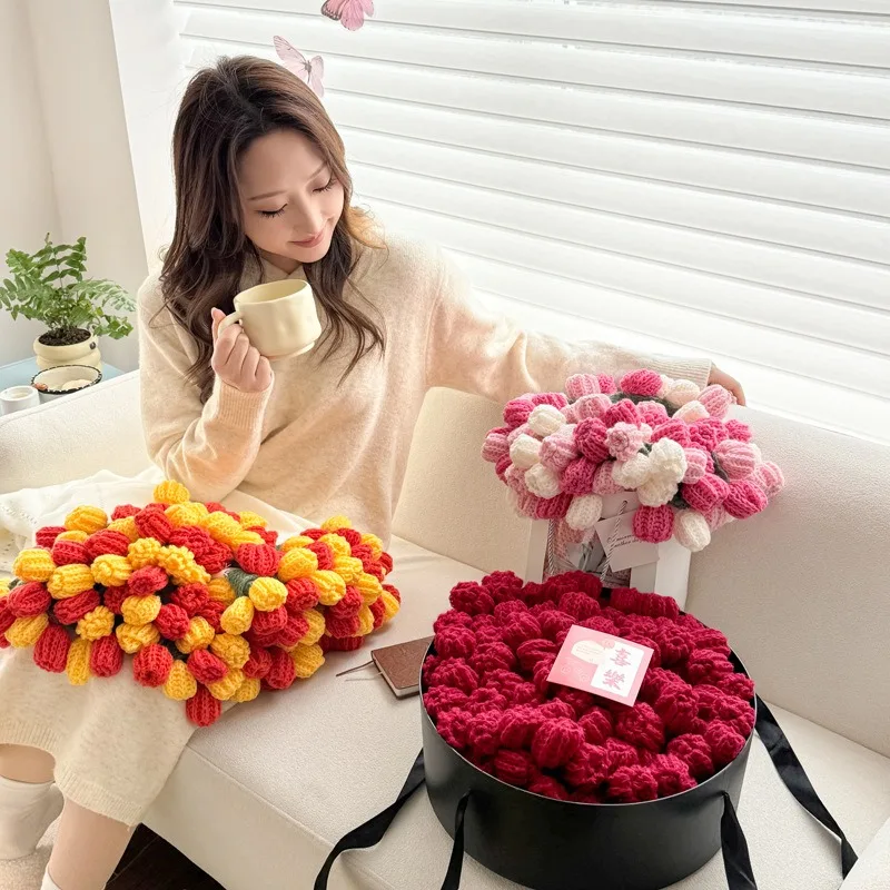 100/150cm Crocheted Rose Bouquet Blanket Finished Product Hand Knitted Flower Bouquet Blankets Home Decor Bed Sofa Throw Blanket