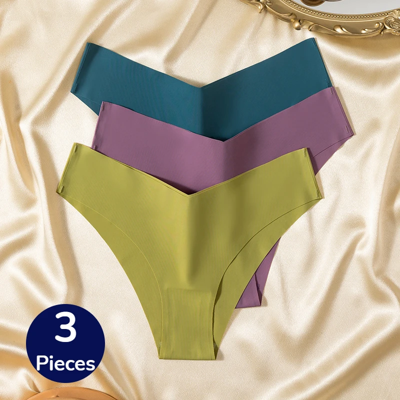 TrowBridge 3PCS/Set Women's Panties Seamless V-Cut Underwear Breathable Lingerie Silk Satin Briefs Sports Comfortable Underpants