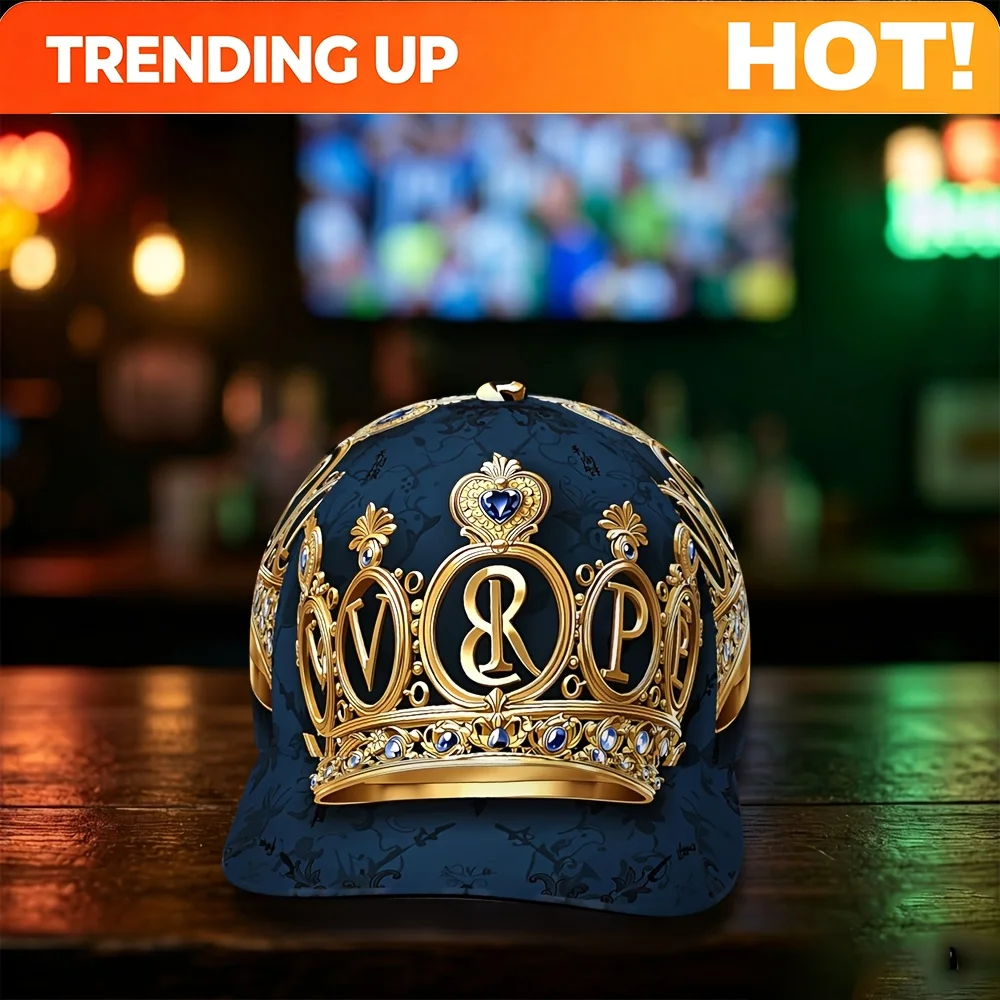 Customization Retro Royal Crown Monogram Baseball Cap With 2D Flat Printing, Elegant Vintage Style Perfect For Daily Outings Str