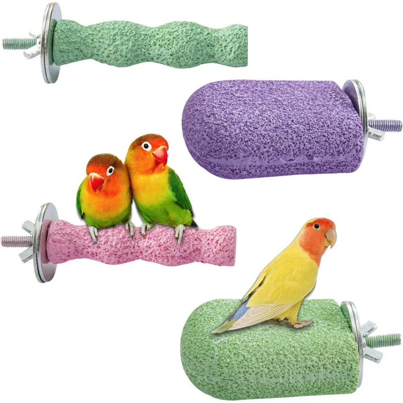 

3-in-1 Bird Perch Chewing Toy - 4-Pack Textured Stand for Play & Groom, Beak Filing and Claw Trimming, Cage Must-Have