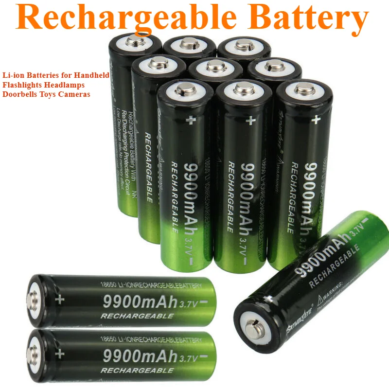 

For Handheld Flashlights Headlamps Doorbells Toys Cameras 18650 Rechargeable Battery 9900mAh 3.7v Li-ion Batteries