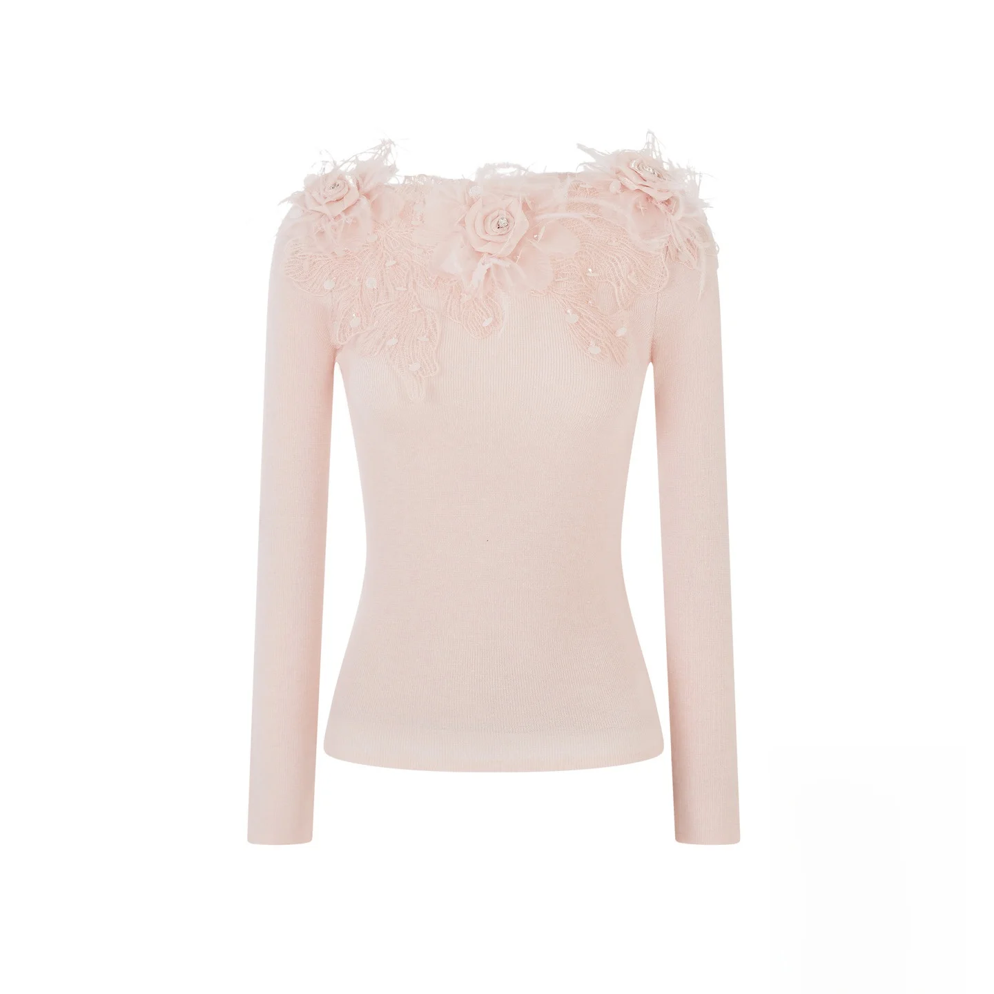 

Syqiao Women's Knitted Wool Top Floral 3D Embroidery Korean Style Base Shirt Soft Warm Fashionable Autumn Winter New Arrival