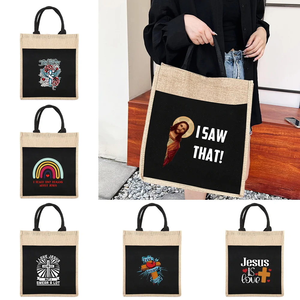 Tote Bag Shopper Bag Reusable Shopping Bags Women's Shoulder Tote Bag Jesus Series for Grocery Shopping Tote 2024 New