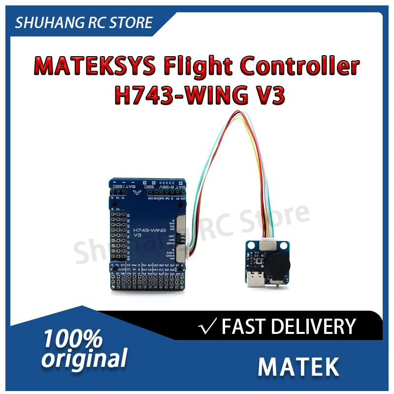 

Контроллер полета MATEK MATEKSYS H743-WING V3 STM32H743VIT6 Встроенный OSD Blackbox 3 ~ 8S LiPo для радиоуправляемого мультироторного самолета