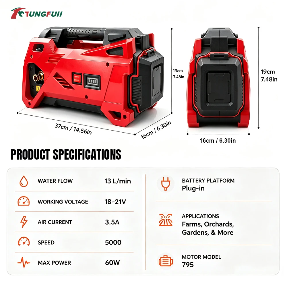 Tungfull High‑Flow Cordless Washer Pump Portable Self‑Priming Water Machine for Vehicle‑Cleaning, Flower‑Watering and Farm Work