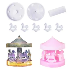 DIY Crystal Epoxy Resin Mold Carousel Swing Table Ornament Jewelry Pendant Mirror Silicone Mould