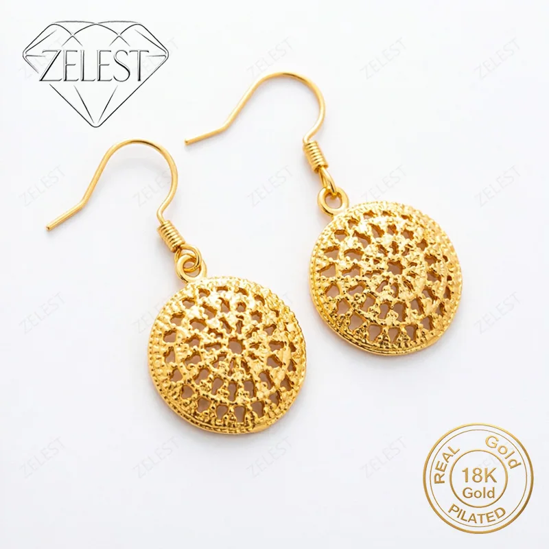 925 Sterling Silver 18K Gold Plated Delicate Openwork Round Earrings for Women, Glamour Party Jewelry Gift Accessories