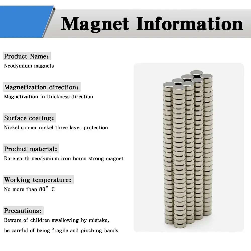 4x2/5x2/6.5x1.58mm Round Magnetic Disc, Assorted Package Quantities Available for Daily Home Use and Refrigerator Item Fixation