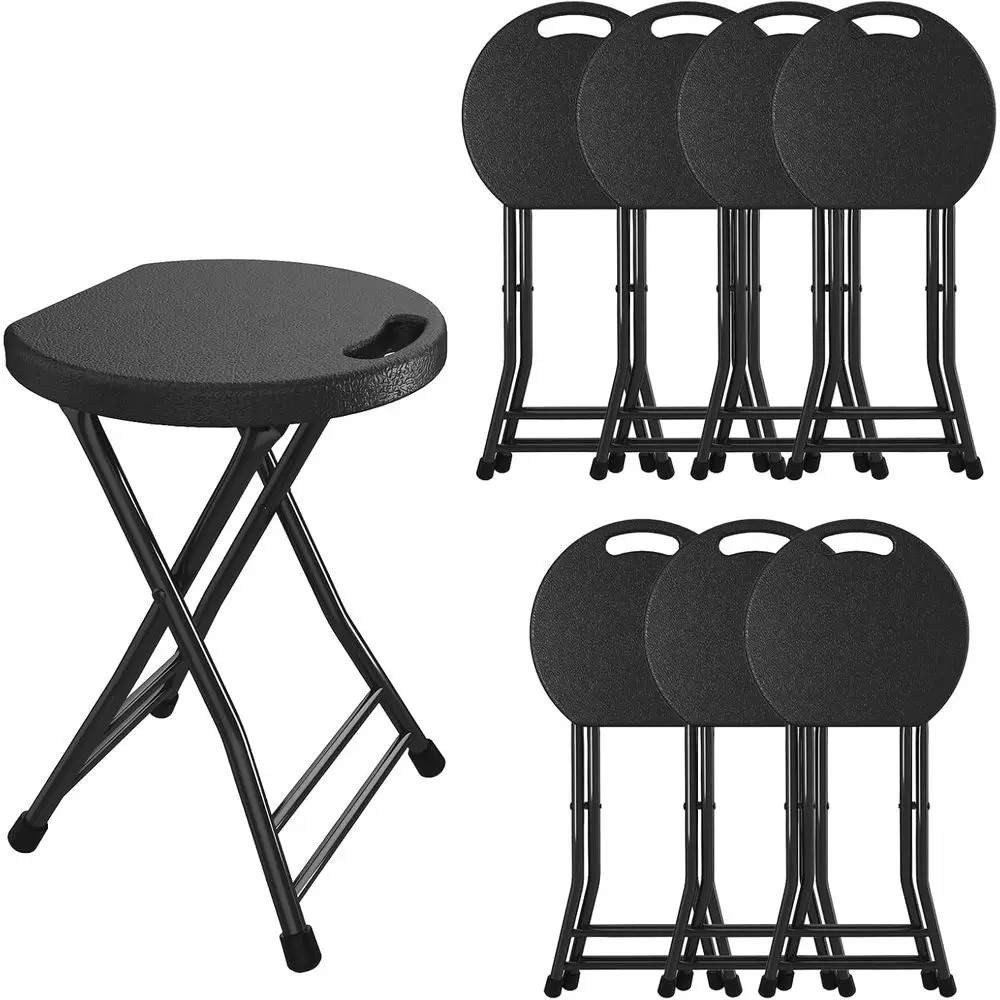 

Складной табурет с ручкой, 18 дюймов, набор из 8 штук, грузоподъемность 440 фунтов, легкие металлические стулья для использования в помещении/на улице, черный цвет