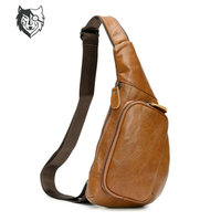 Leather chest bag men shoulder crossbody bag chest bag cowhine diagonal backpack large capacity men