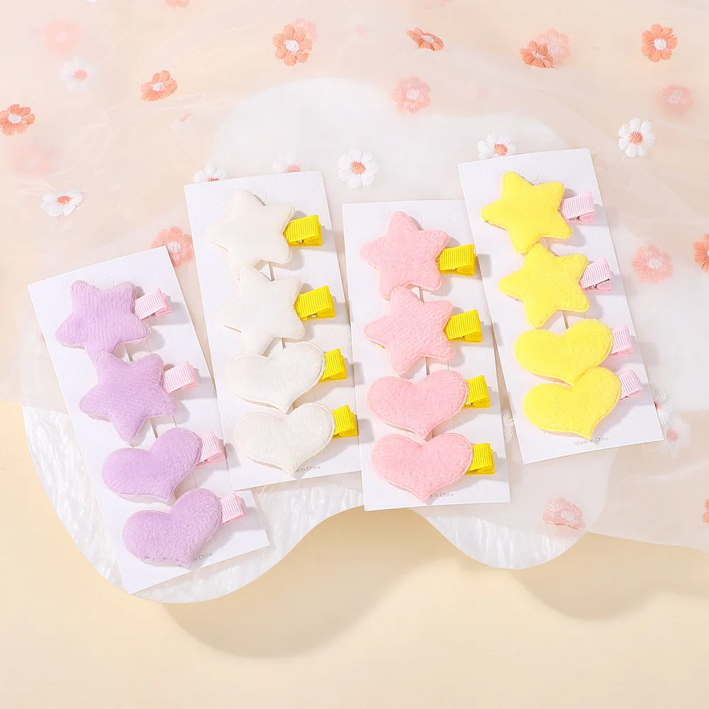 

12Pcs Short Velvet Pentagram Children's Hair Clip Set Love Baby Hairbands, Children Hair Clips Headwear, Card Hair Accessories