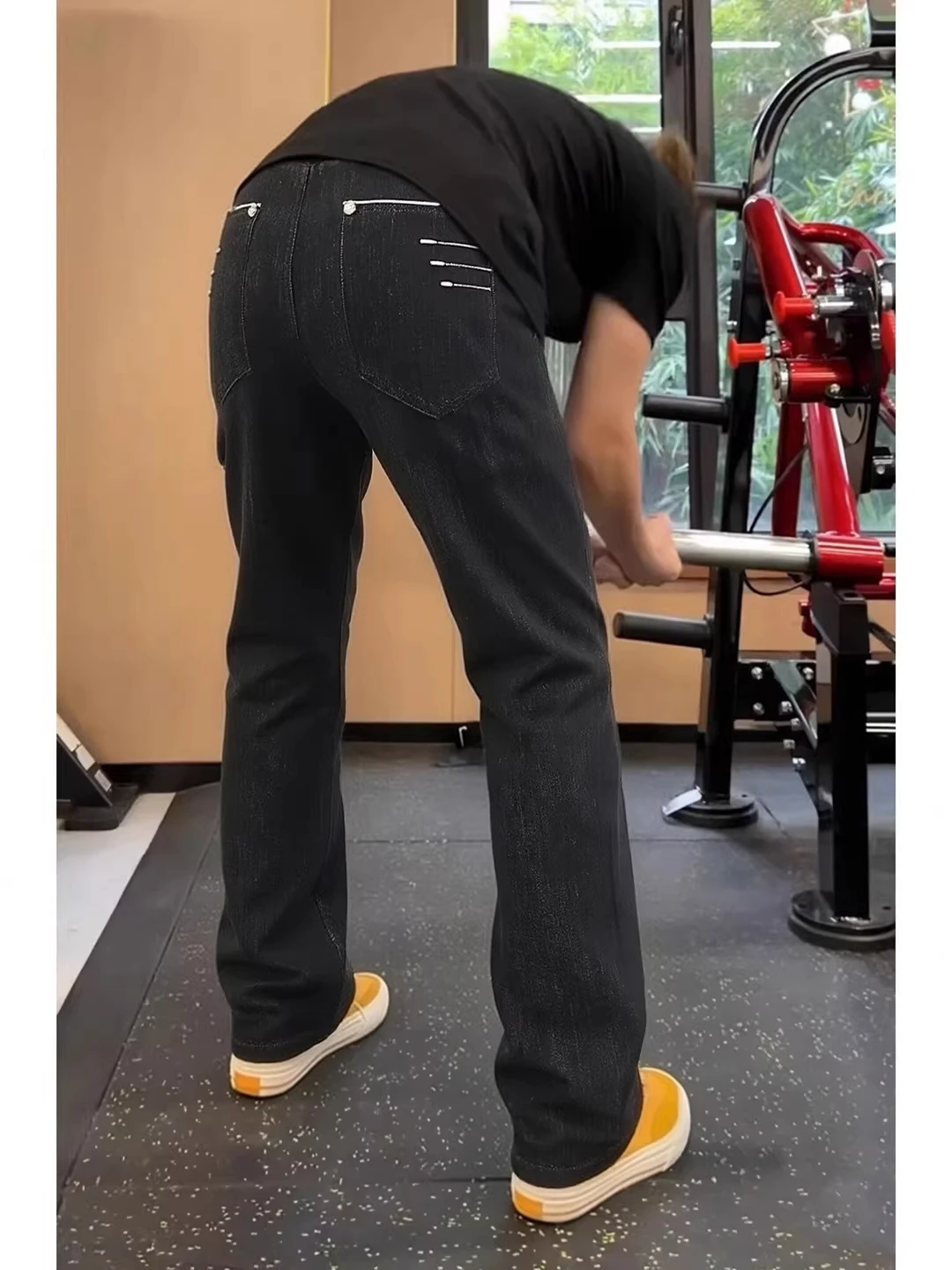 

American Sle Slim Fit Bla Jeans Men's Straight High Street Vibe Embroidery Pants Slimming Knife Flared Trousers