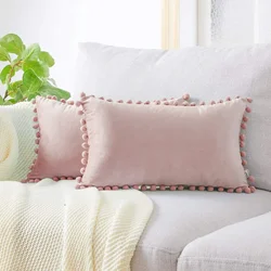 Beige Pink Blue Cushion Cover Soft 30x50/45x45cm Velvet Decorative Cushion with Ball Home Decor for Sofa Set Bedroom Pillowcase