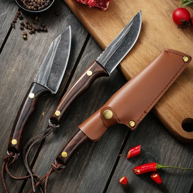 

New Sharp Forged Bone Picking Knife Fixed Blade Knife with Premium Wooden Handle and Leather Sheath for Kitchen and Outdoor