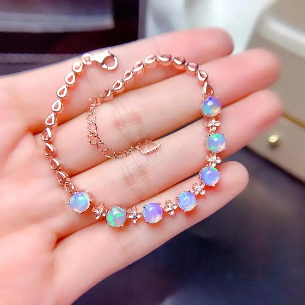 Fashion Natural Colored Opal Bracelet Ladies Jewelry Genuine 925 Silver Gold Plated Natural Stone Birthstone Party Favor