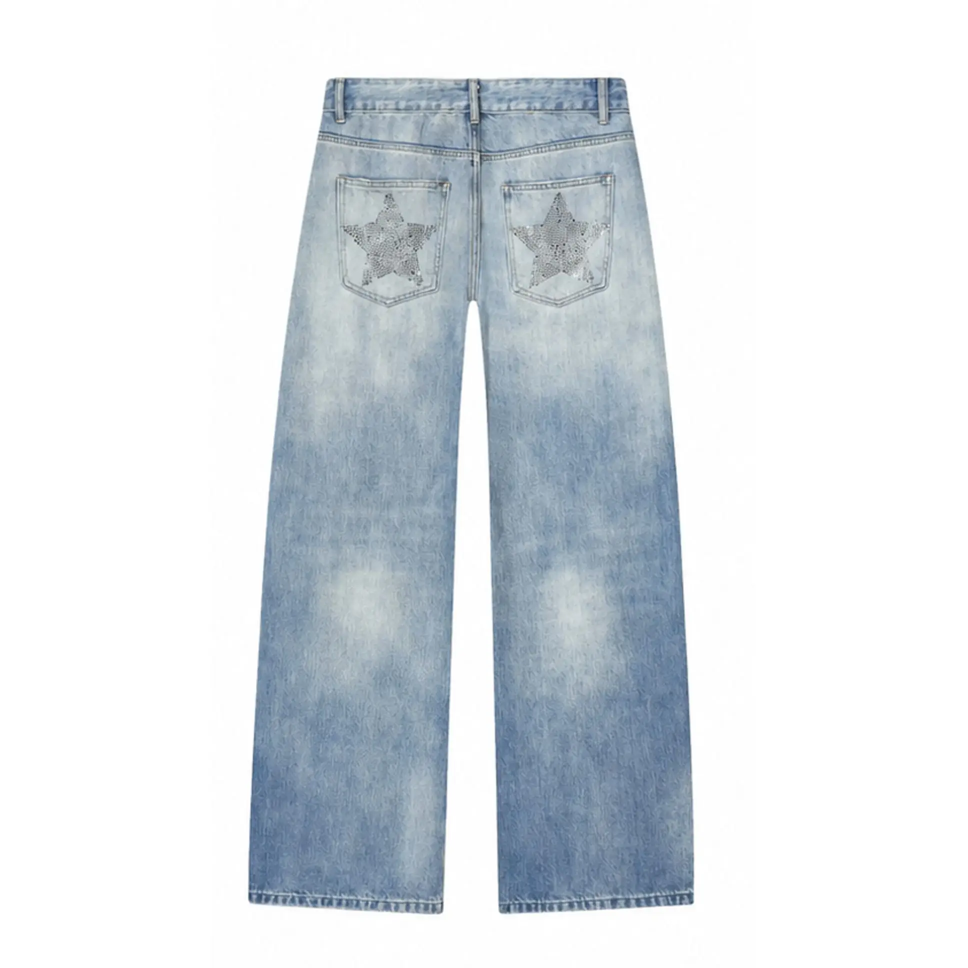 CHIC Vintage Star Rhinestone Studded Women's Jeans Trend Street Casual Loose Wide Leg Jeans Woman Denim Pants Boyfriend Trousers