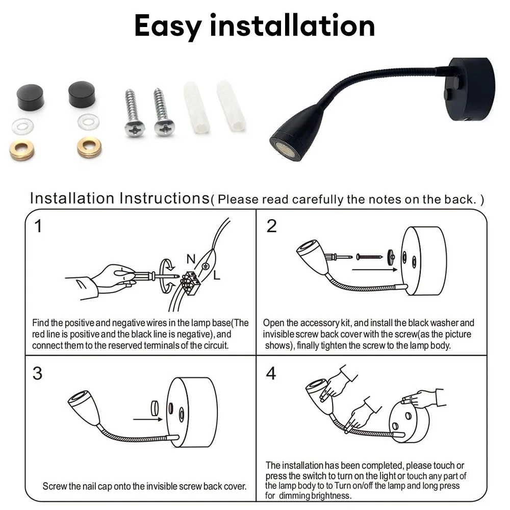 Imagem -06 - Boat Led Reading Light Dimmable Gooseneck Lâmpada de Parede 12v 3w Smart Touch Lâmpada de Parede para Motorhome Yacht Cabin Lâmpada de Parede rv